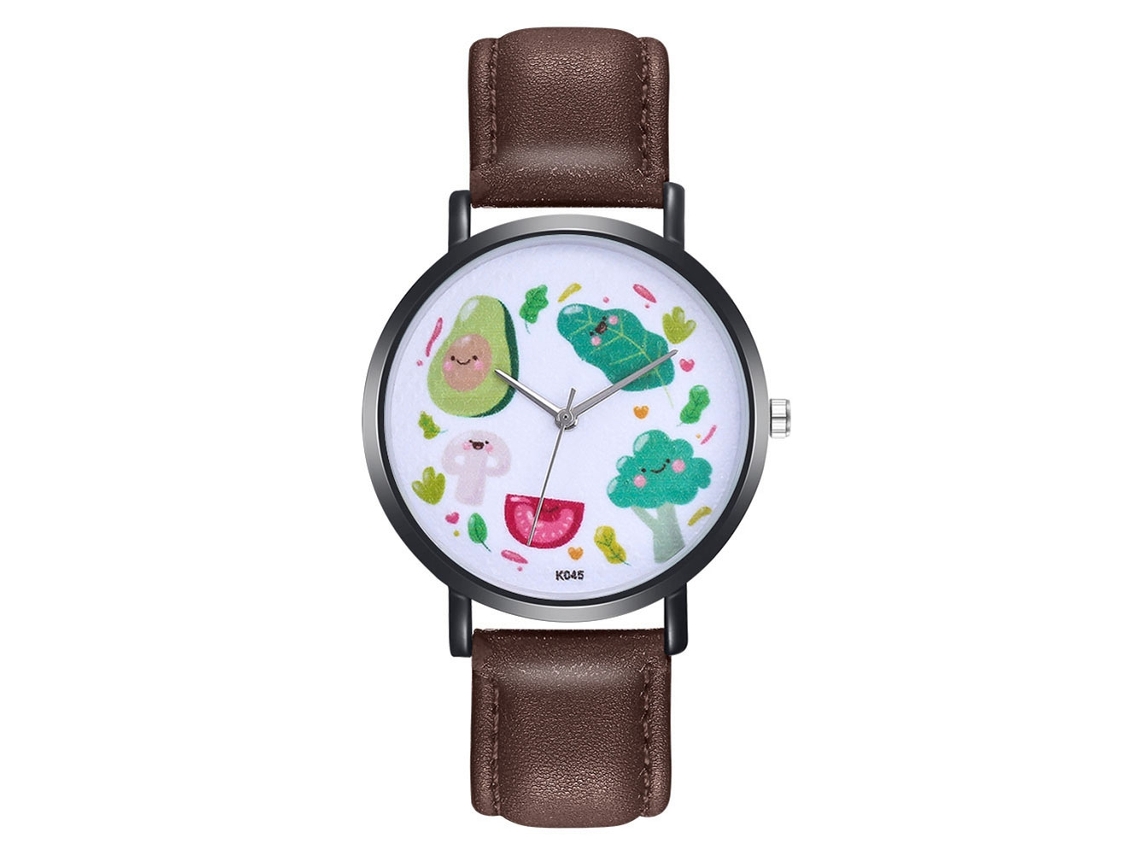 Reloj De Pulsera Unisex Con Cadena De Cuero Pu Dial De Frutas Zhoulianfa Café