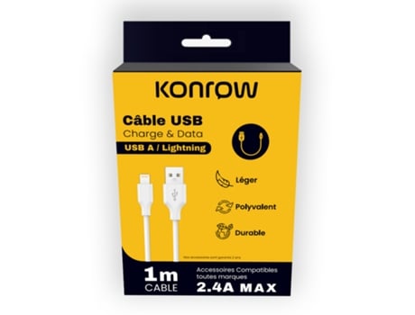 Kcatlpw1 Câble Usb Lightning Vers Type A Emballage Original Konrow (1m, Blanc)
