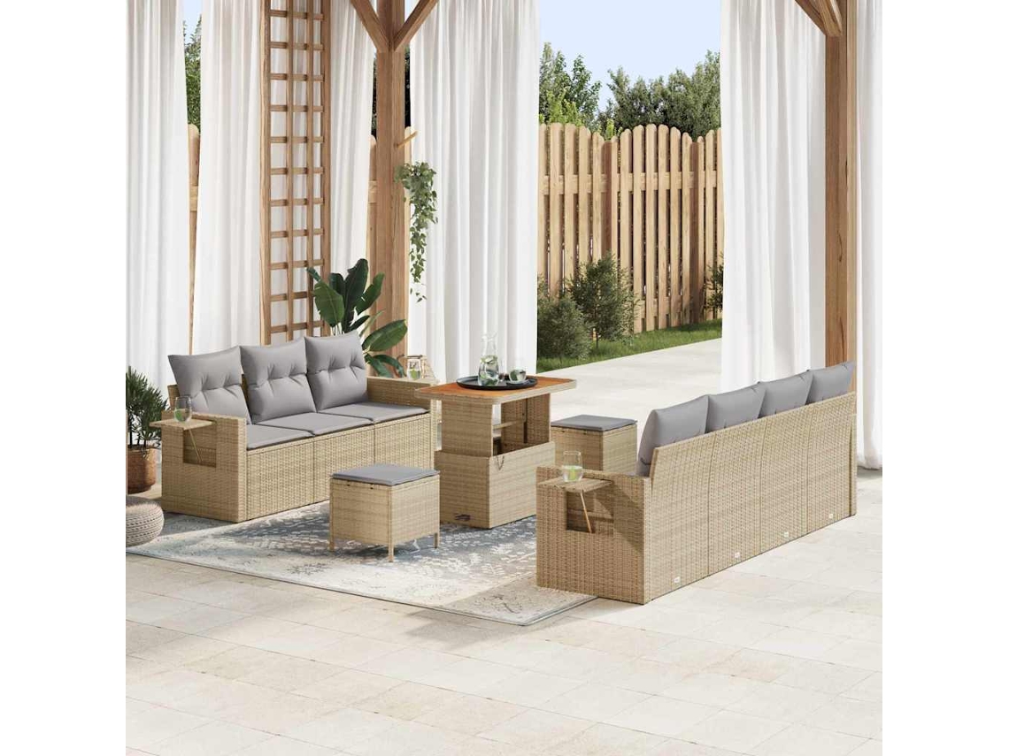 Vidaxl Conjunto De Sofá De Jardim 10 Unid. Bege Vime Pe