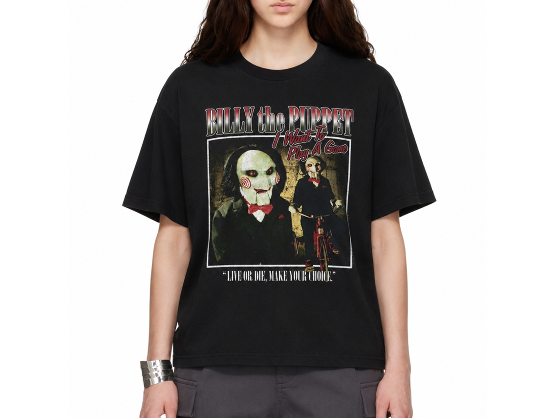 Rockinstone Saw Movie Two Image Square Black Adult T-shirt Size:m