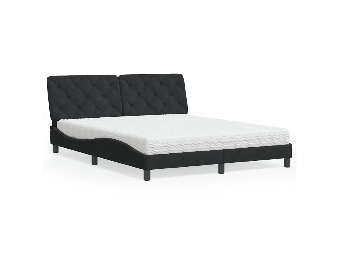 Cama Com Colchão 160x200 Cm Veludo Preto