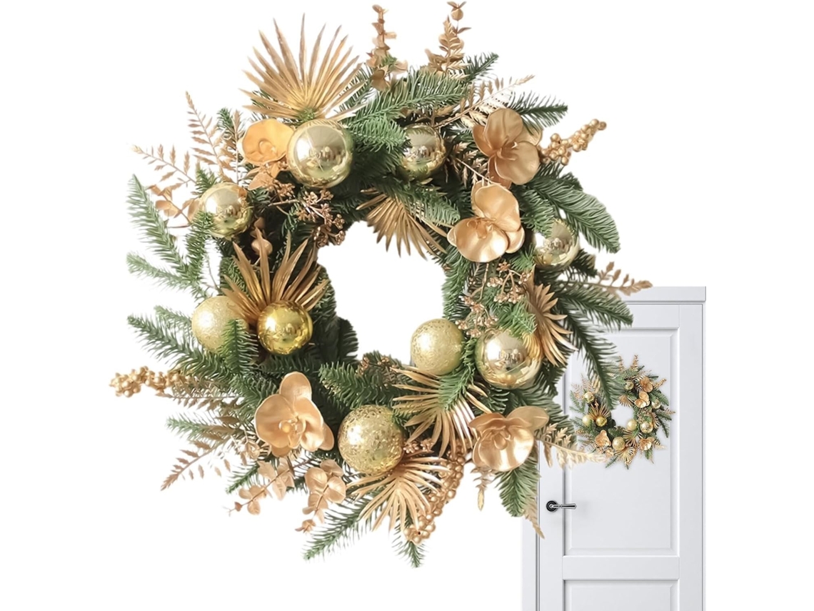 Guirlanda de Natal 48 Cm Decora Es Inverno Pinheiro com Bola Dourada para Ambientes Internos e Externos Parede Janela VAYOTOY