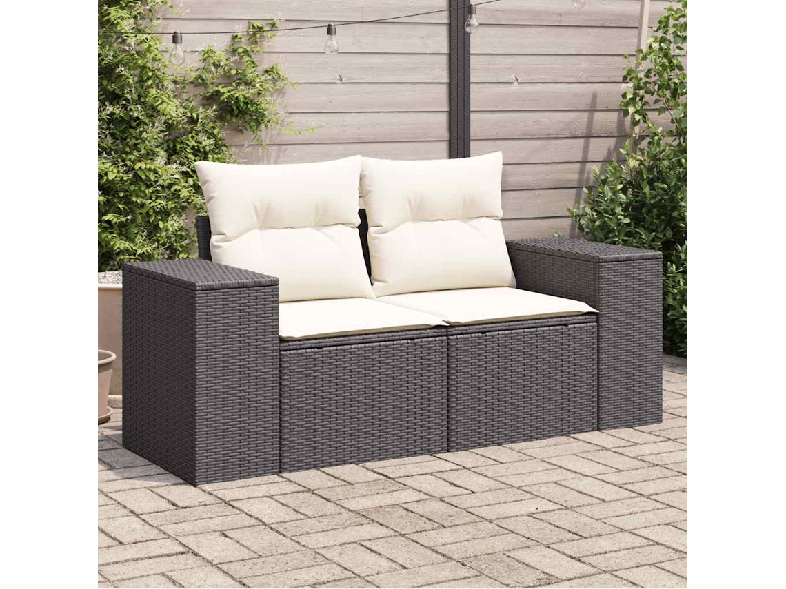 Vidaxl Sofá De Jardim Com Almofadões 2 Lugares Vime Pe Preto