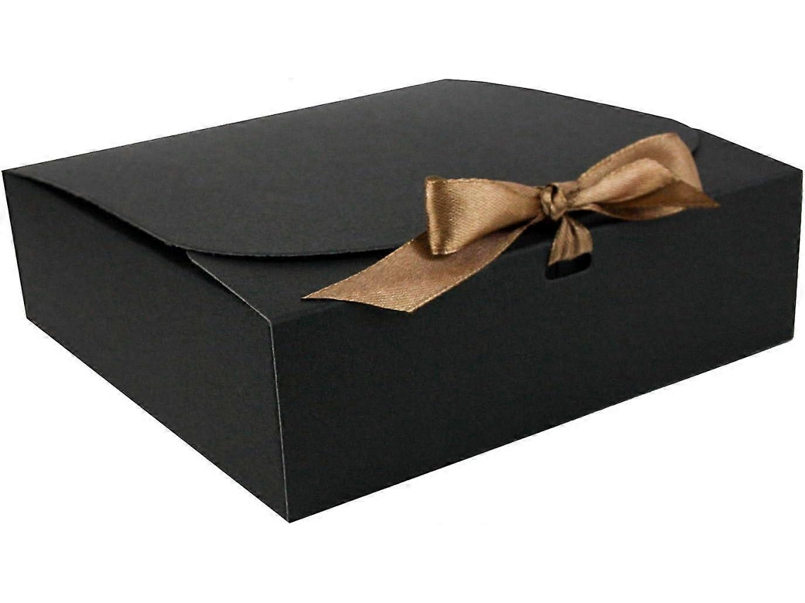 Conjunto De 12 Caixas De Presente Quadradas, 16,5 Cm X 16,5 Cm X 5 Cm, Fácil Montagem, Caixa Preta Com Laço. Aquaforge