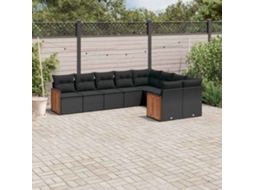 Vidaxl 9 Pcs Conjunto De Sofás P/ Jardim C/ Almofadões Vime Pe Preto