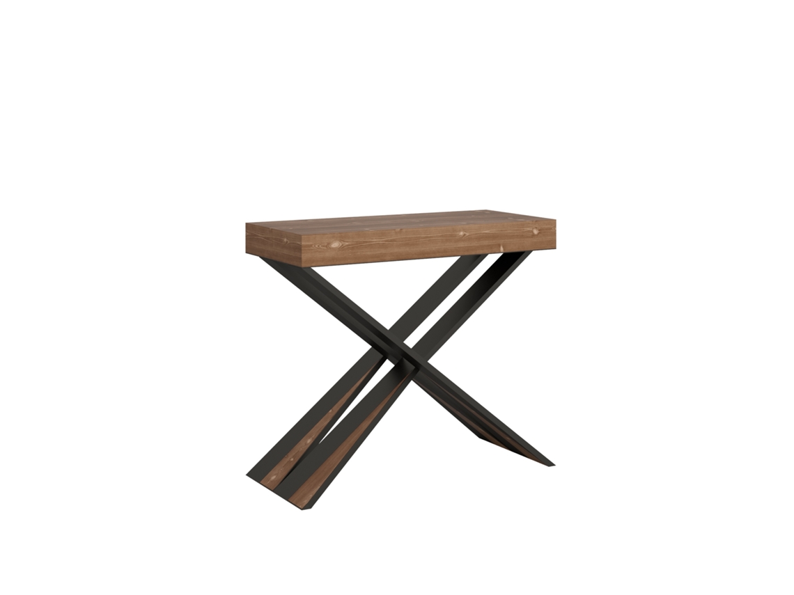 Mesa Consola Extensível 90X40/190 Cm Diago Small Abeto Tingido Quadro Antracite