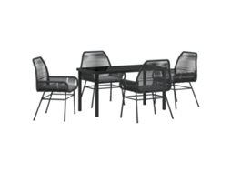 Conjunto 5 De Jantar De Jardim Com Almofadas Vidaxl Preto Rattan Poliéster