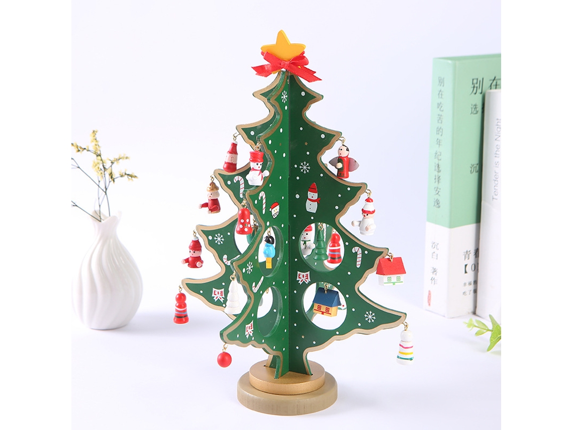 Árvore De Natal Decorativa De Madeira De 30 Cm Para Mesa, Conjunto De Brinquedos Natalinos Com 24 Mini Acessórios. Aquaforge (12 Polegadas)