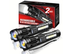 Conjunto De 2 Lanternas - Lanterna Led - 90000 Lúmens - 7 Modos De Luz - Recarregável - Luz Lateral Cob - Ipx6 Impermeável - Foco Ajustável