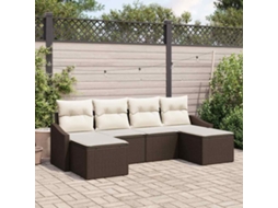 Vidaxl Conjunto De Sofás Com Almofada 6 Pcs Castanho Vime Pe