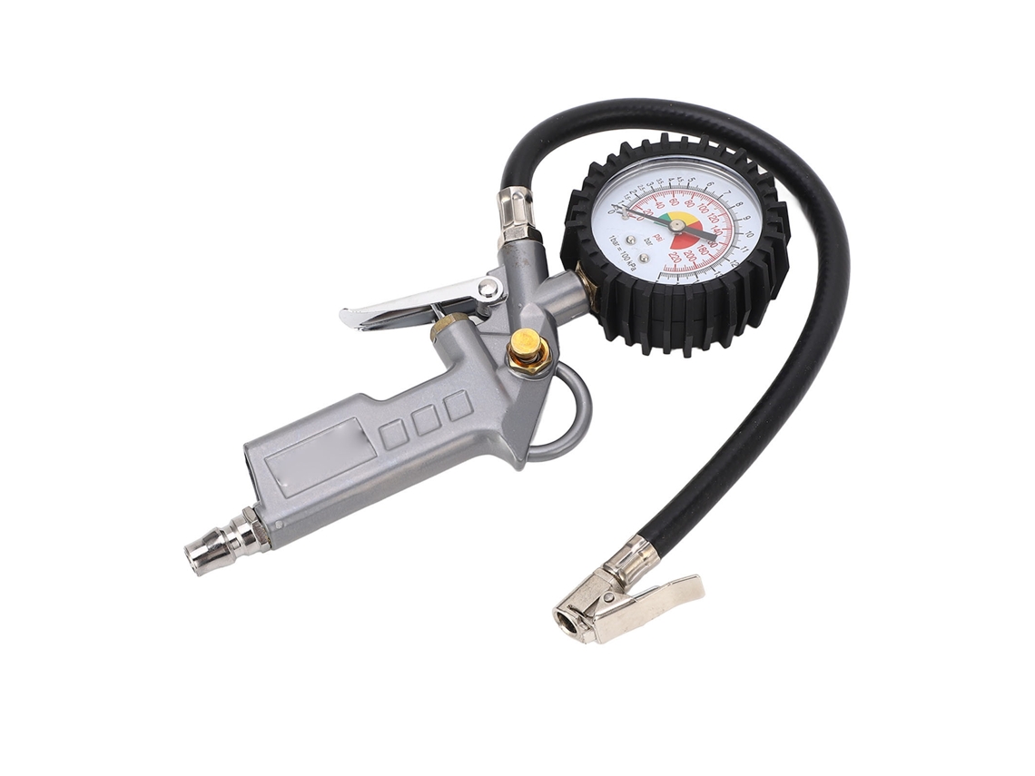 Inflador de Pneus com Manômetro 225psi Bico Acessório 0,3in Aço Inoxidável para Veículos Suv Moto Bicicleta S/MARCA