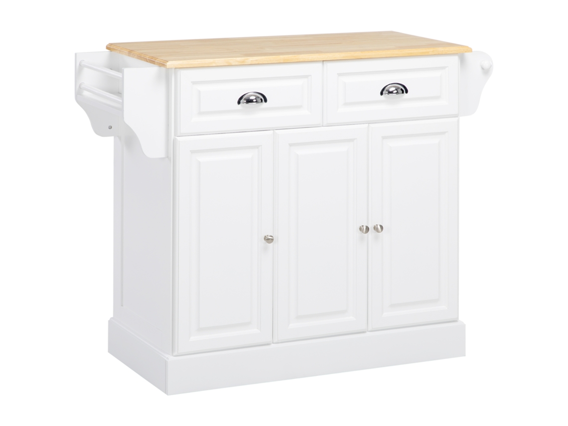 Carrinho de Cozinha Mdf e Madeira de Borracha Cor Branco e Madeira 110x45x89 cm Homcom