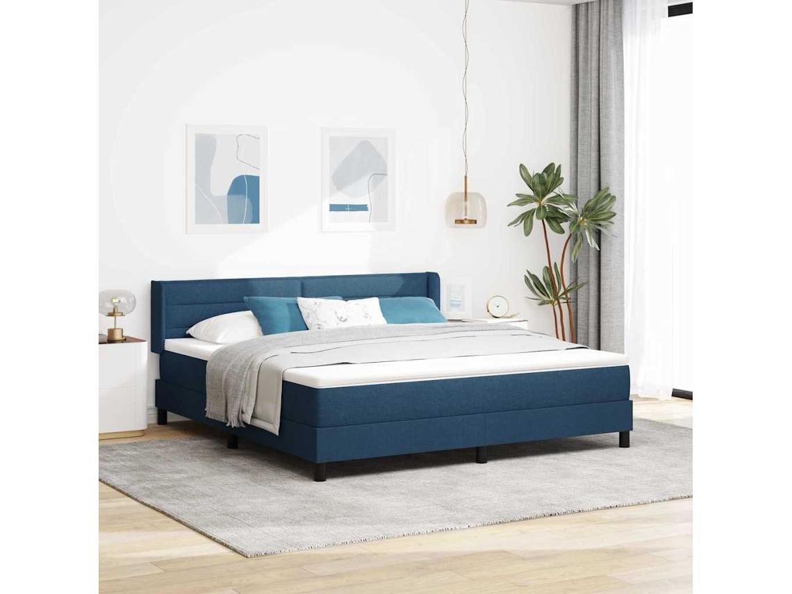 Vidaxl Cama Box Com Cabeceira Manual Azul 200 X 180 Cm Tecido