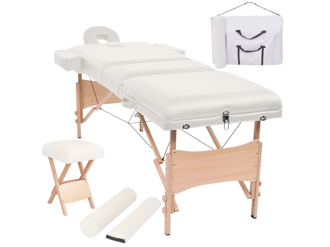 Vidaxl Mesa Massagem Dobrável 3 Zonas + Banco 10 Cm Espessura Branco
