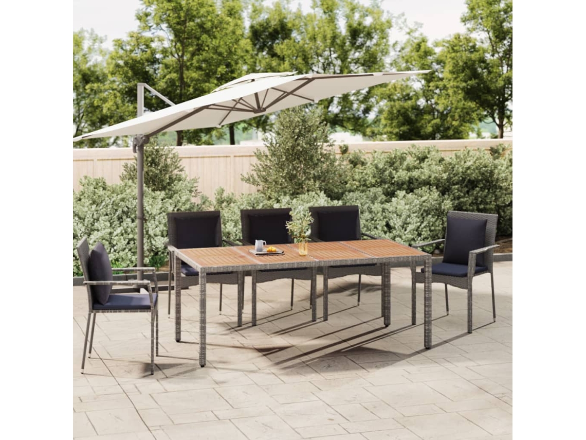 Vidaxl Mesa De Jardim C/ Tampo De Madeira Vime Pe/acácia Maciça Cinza