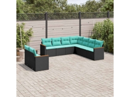 Vidaxl Conjunto De Sofá De Jardim De 9 Peças Com Almofadas Em Rattan Sintético Preto