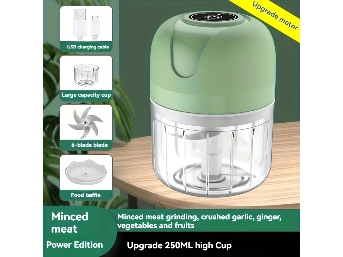 Mini Espremedor Elétrico de Alho Portátil com Lâminas de Aço Inoxidável Recarregáveis por Usb e Grande Capacidade de 250 Ml STELASPLEN