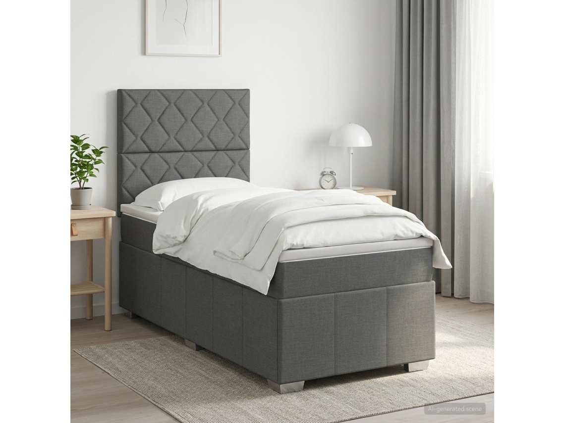 Vidaxl Cama Box Spring Com Colchão Cinzento-escuro 80 X 200 Cm Tecido