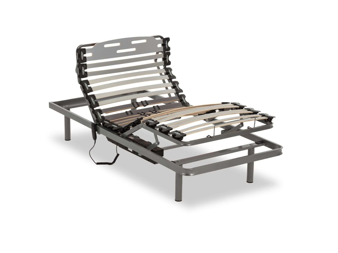 Cama articulada NALUI Procare 67x190 cm com controle remoto Procare, 11 ripas de madeira de faia de 10 cm e estrutura de aço cinza