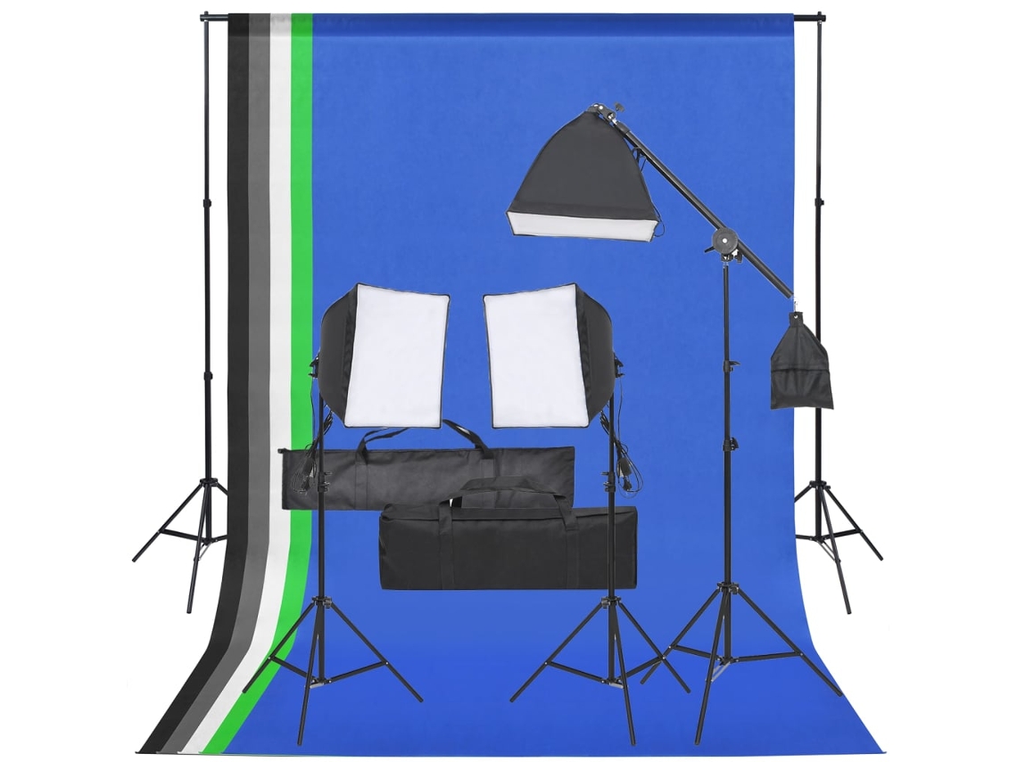 Vidaxl Kit De Estúdio Fotográfico Com Conjunto De Iluminação E Fundo
