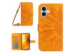 Capa De Couro Com Alça De Ombro Para Iphone 16 Plus Com Estampa De Girassol