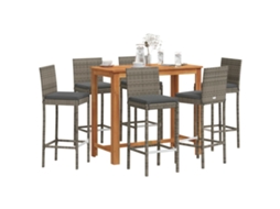 Vidaxl 7 Pcs Conjunto De Bar P/ Jardim Acácia Maciça/vime Pe Cinzento
