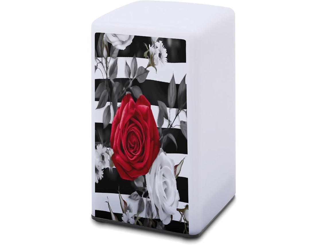 Luminária De Mesa A Bateria Com Listras Pretas E Brancas Rosas Vermelhas Leitura Para Escritório, Quarto, Proteção