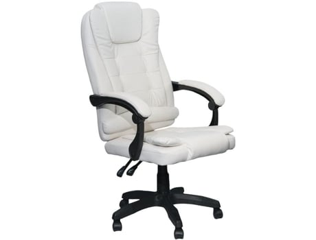 Cadeira De Escritório Ajustável Reclinável, Couro Sintético, Base Giratória 360° Dasck Sillon Branco Dasck