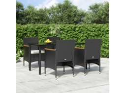 Vidaxl 5 Pcs Conjunto De Jantar P/ Jardim C/ Almofadões Preto