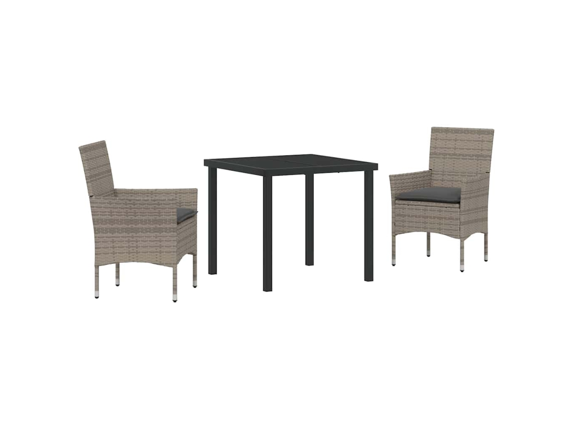 Conjunto de Jantar para Jardim 3 Pcs - Móveis de Jardim para Refeição Cinzeto Vime Pe HARLANV1