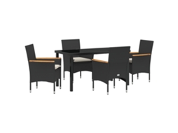 Conjunto 5 Conjunto De Jantar Para Jardim Vidaxl Preto Vime Pe (140 X 70 X 73 Cm)