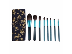 Pinceles de maquillaje, 8 piezas con bolsa de almacenamiento azul (suaves y portátiles)