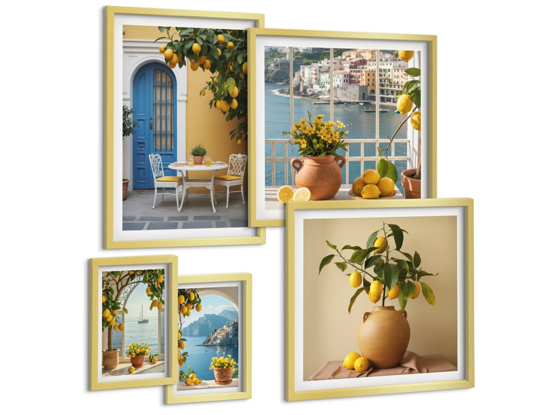 Composição De Quadros Na Parede Lírios No Jardim, Flores Coloridas Moldura Dourada Quadros Para A Sala De Estar Espelharte (conjunto De 5 Imagens)