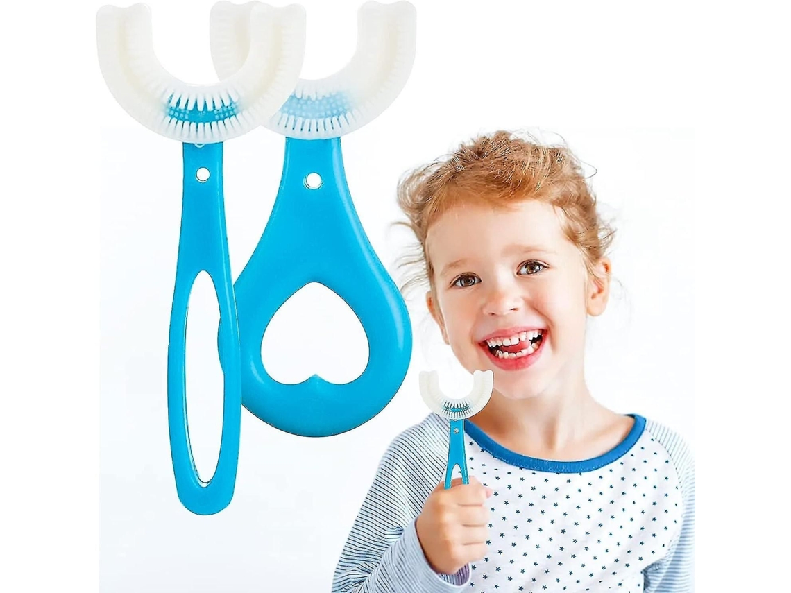 Escova de Dentes em Forma U Das Crianças , Cabeça Silicone Macio Grau Nutritivo, 360° Limpeza, GOKOCO (azul)