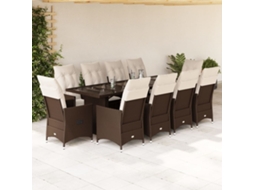 Vidaxl 11 Pcs Conj. de Bistrô P/ Jardim C/ Almofadões Vime Pe Castanho
