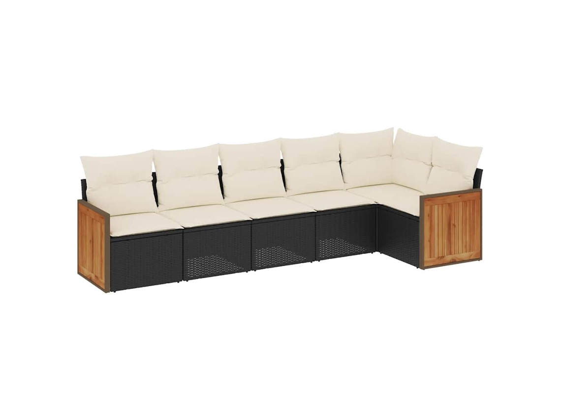 Conjunto Sofás de Jardim 6 Pcs com Almofadões Vime Pe Preto MAISON EXCLUSIVE (6 pcs)