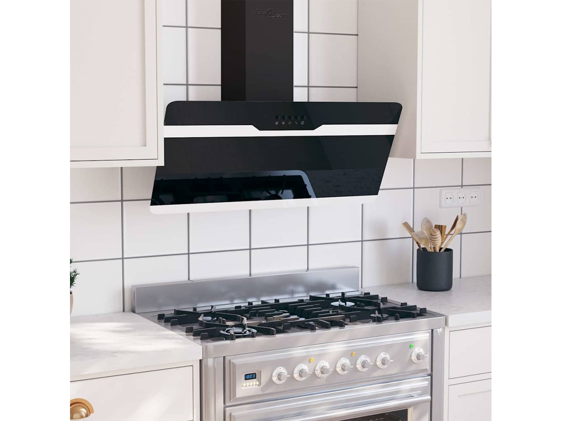 Vidaxl Exaustor De Parede 90 Cm Aço E Vidro Temperado Preto
