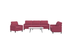 Vidaxl 3 Pcs Conjunto De Sofás Com Almofadões Veludo Vermelho Tinto