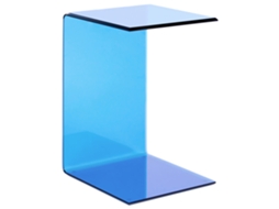 Mesa De Estilo Minimalista Beliani Lourdes De Vidrio Templado Azul 40x40x61