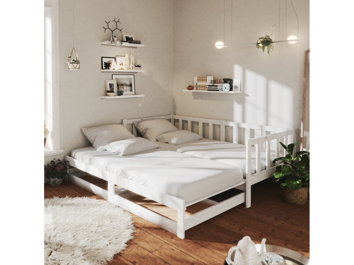 Vidaxl Estrutura Sofá-cama De Puxar 2x(90x200) Cm Pinho Maciço Branco