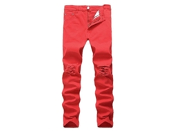 Calças Jeans Qiaoyinee Masculino Casual High Street Tamanho Regular Cintura Média Vermelho