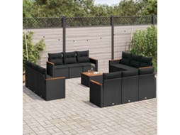 Vidaxl 13 Pcs Conjunto De Sofás De Jardim Com Almofadões Vime Pe Preto