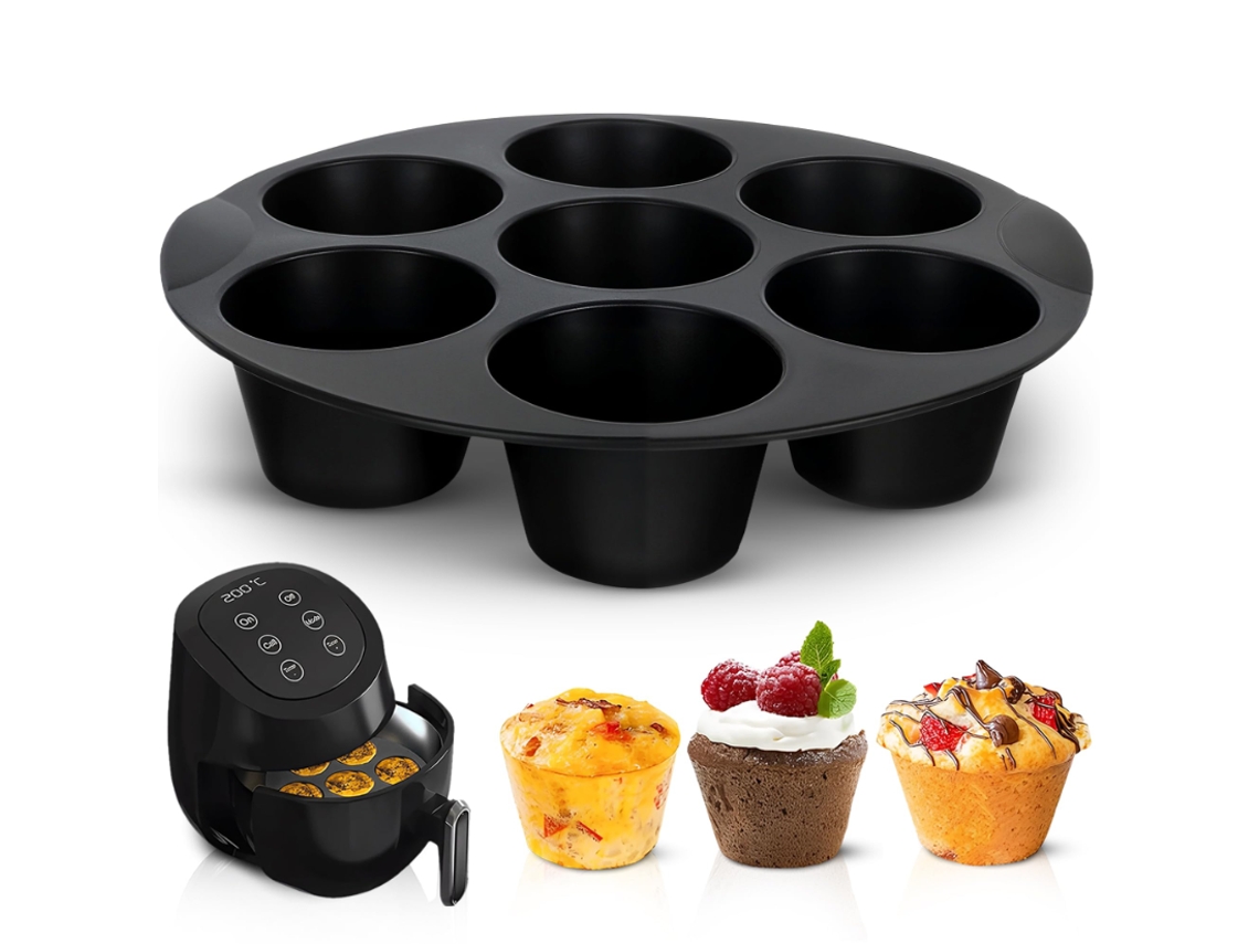 Forma Muffin Air Fryer - Forma Bolo - Capacidade 3,5-5 L - Para Muffins E Ovos - Silicone - Preto