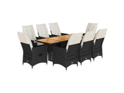Maison Exclusive - 9 Pcs Conjunto De Jantar P/ Jardim C/ Almofadões Vime Pe Preto