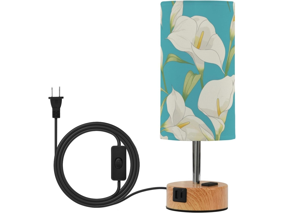 Luminária de mesa Linqin White Lilies, azul escuro, para escrivaninha, com portas USB CEA e 3 temperaturas de cor.