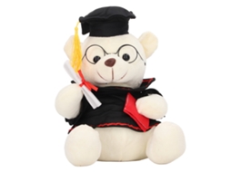 Pequeno Urso de Pelúcia com Vestido, Chapéu e Diplomas - Brinquedo de Pelúcia para Presentes de Formatura - Branco