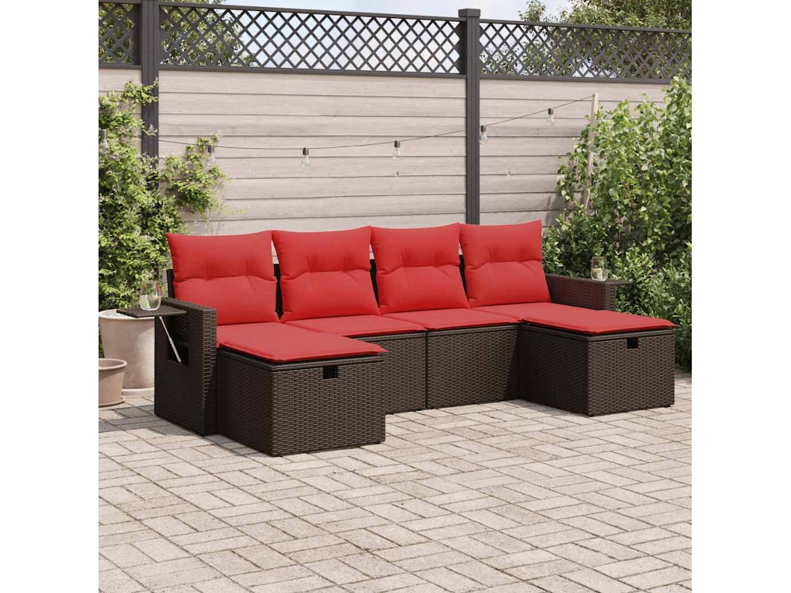Vidaxl 6 Pcs Conjunto de Sofás Jardim C/ Almofadões Vime Pe Castanho
