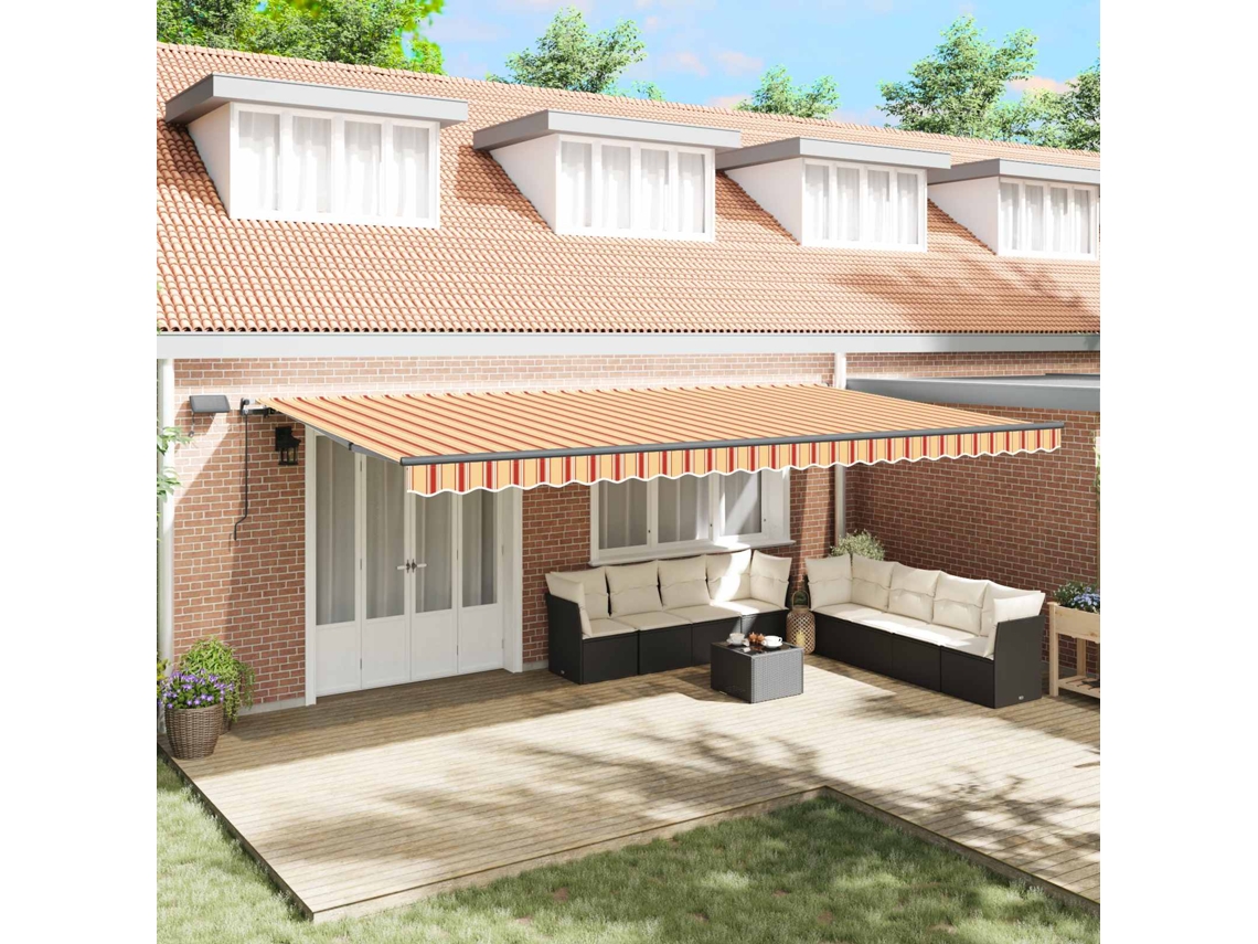 Vidaxl Toldo Retrátil Amarelo E Laranja 600 × 300 Cm Tecido E Alumínio