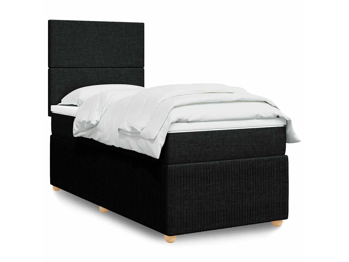 Cama Com Molas/colchão 90x200 Cm Tecido Preto