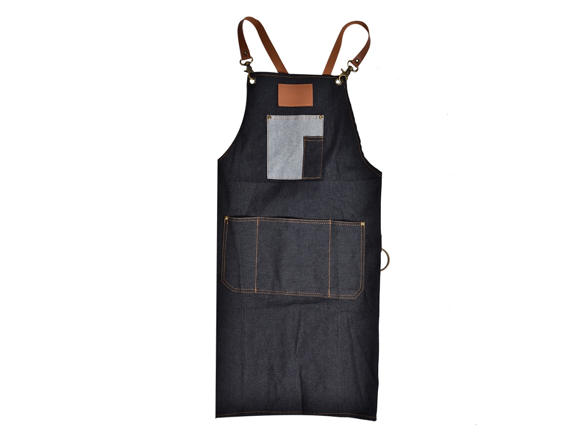 Avental De Cozinha Profissional E Barbearia Com Bolsos Ajustável Em Material Jeans Para Salão E Café